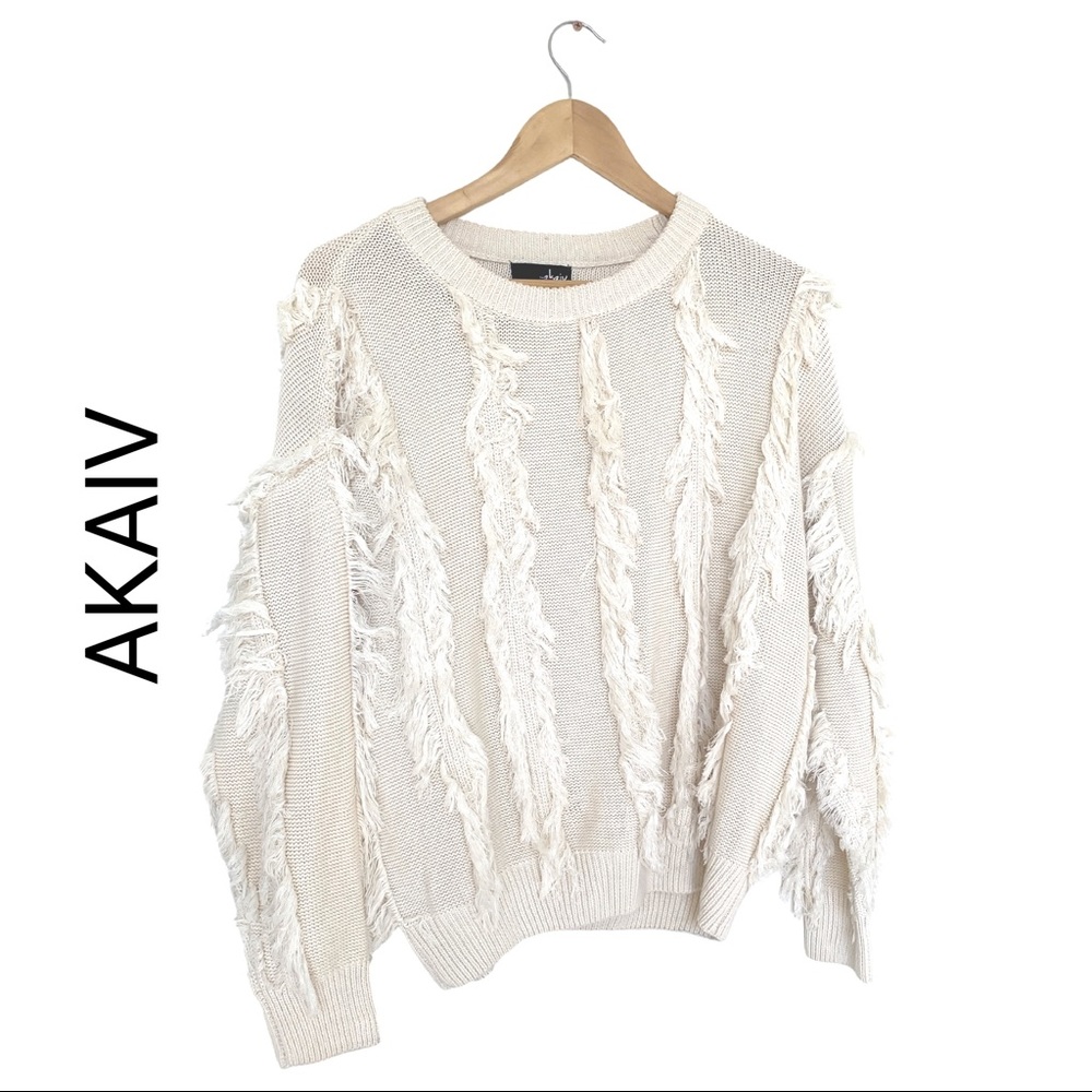 Akaiv 100% Cotton Knit Sweater w/Fringe